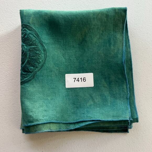 Unbranded Napkins Linen Set of 2 32" x 15.5" Turquoise Embroidered Acid Wash - Picture 7 of 9